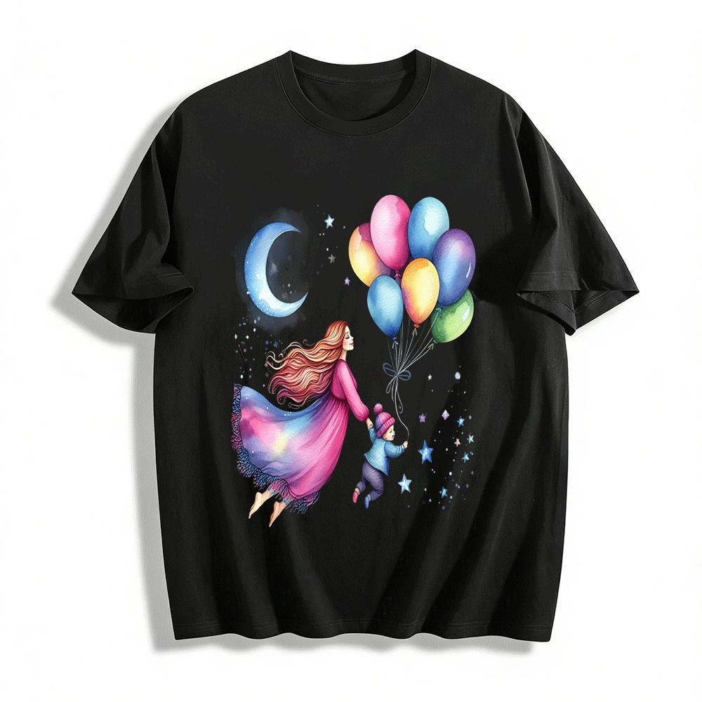 Dreamy Moon Star Parent-child Balloon Print Casual Top Pure cotton T-shirt XXS