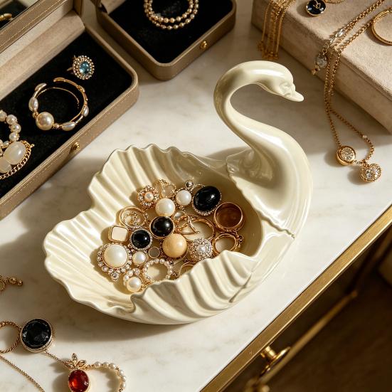 3D Printed Swan Jewelry Tray, Swan Shaped Earrings Necklace Ring Dish Tray, Decorative Keys Trinkets Holder Organizer Tray