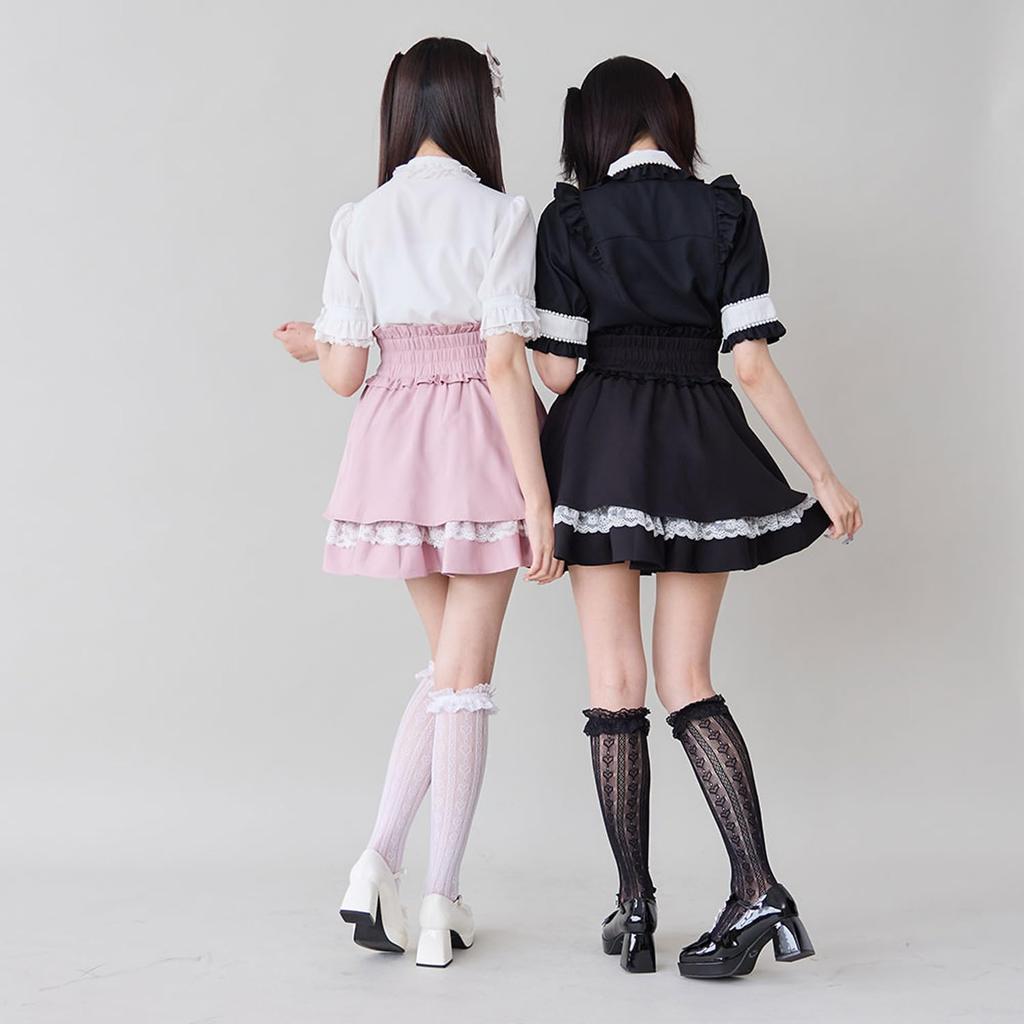 [Yumetenbo] Mass-produced Landmine Style Clothing [Dear My Love] Skirt, Pearl Jewel Flare Skirt, Women's, 534465, Pink, Yumetenbo