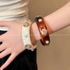 Maillard Brown Resin Shell Pearl Bracelet for Women, Bohemian Retro Seaside Bracelet, Exaggerated Bracelet