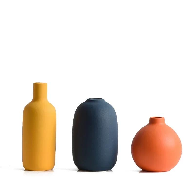 Orange Yellow Blue Nordic Ceramic Dried Flower Vase Decoration Guest Restaurant Ornaments Home Decoration Accessories Gift