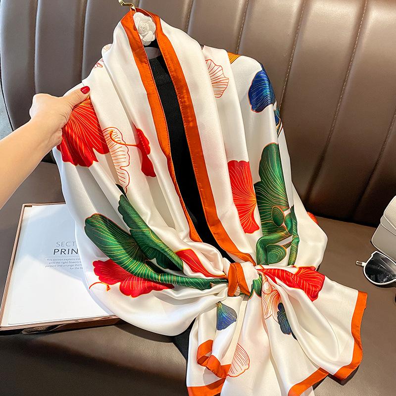 1116 new silk scarf fashion simulation silk summer sunscreen beach towel women's shawl air conditioner neck protection scarf yarn