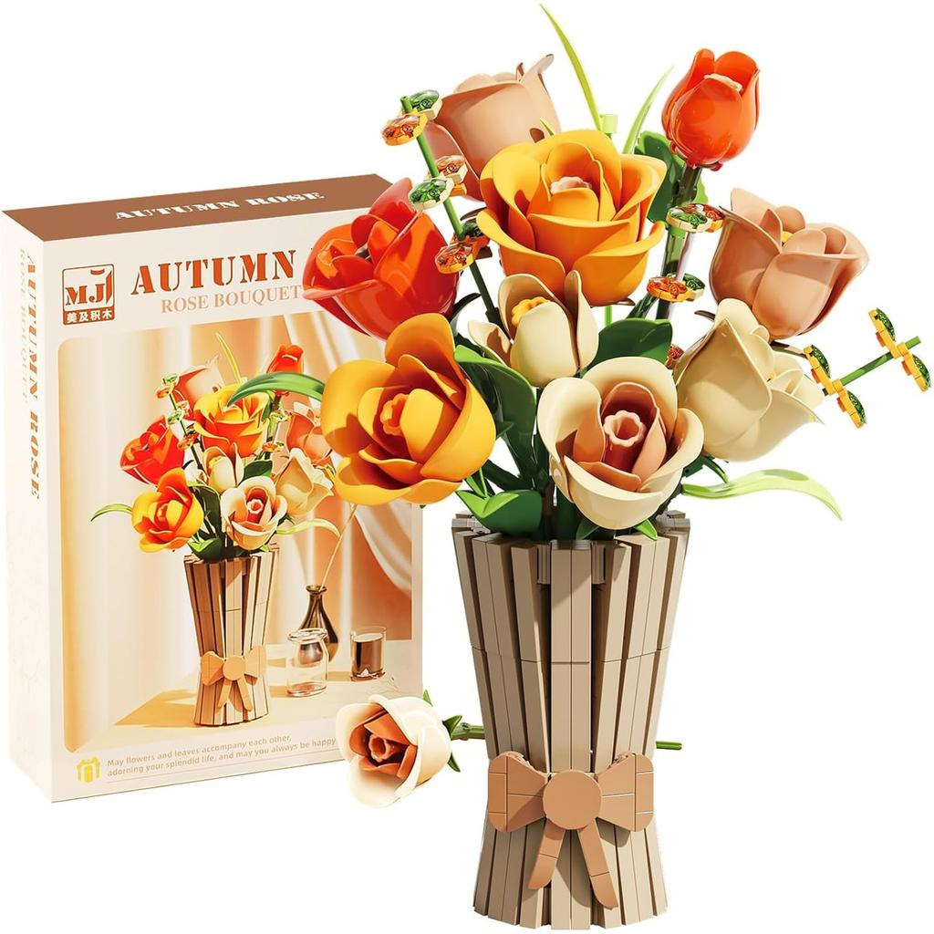 Roses Flower Bouquet Building Set,868 Pcs Artificial Flower Kit,Plant Bonsai Tree Building Blocks,Valentine's Birthday Botanical Adults Friends