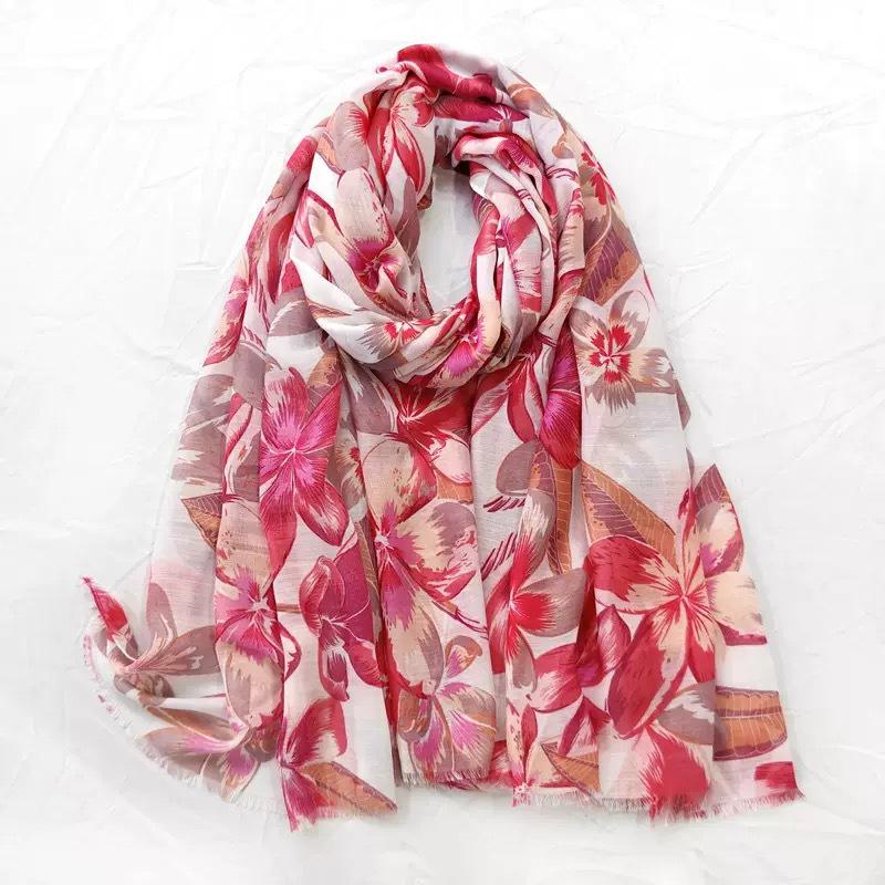 Colorful Floral Ethnic Silk Scarf: Large Sun Protection Shawl for Travel & Vacation