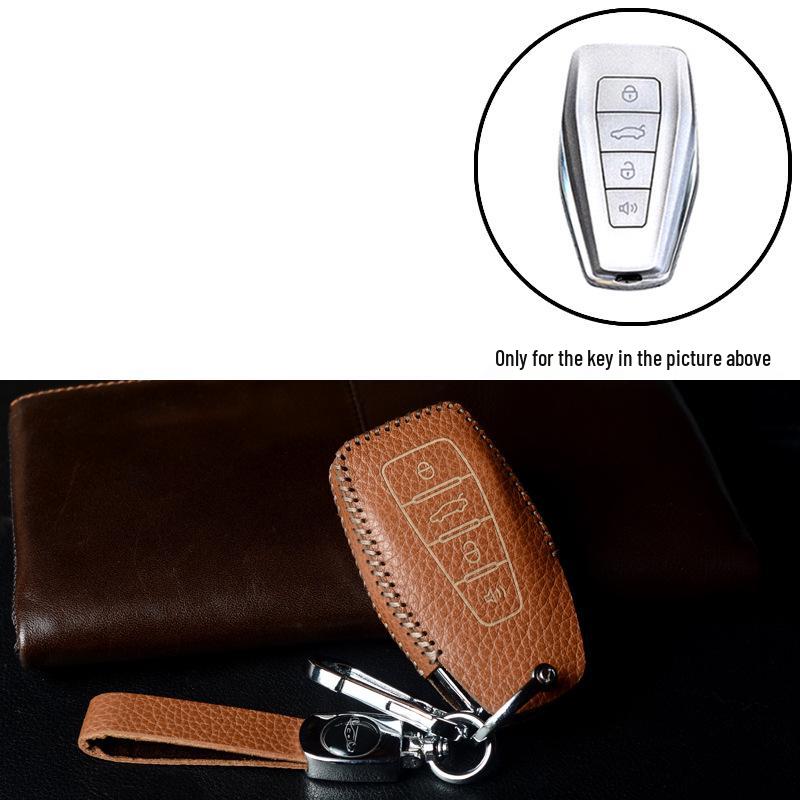 Key Case Protection Cover for Geely Models: New Emgrand GS, GL, Boyue, Vision X6/X3, S1, Borui, EC7 - Cowhide with Buckle.