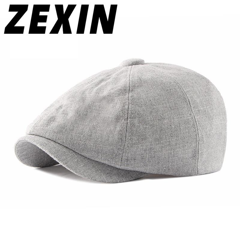 

ZEXIN Octagonal Cap Men s Spring and Summer Thin Section Linen Breathable Duck Tongue Cap Male Literary Retro Beret Men and Women Painter Hat 56-59cm