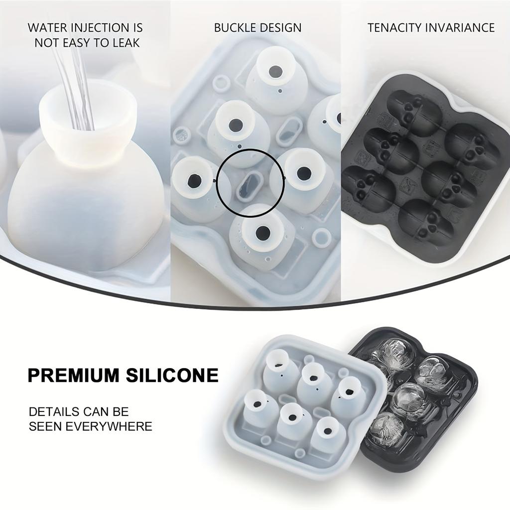 1pc, Skull Ice Ball Mold, Silicone Flexible Ice Cube Trays, Horror Skull Head Ice Ball Maker,For Soft Drinks,  Cocktail, And More, Kitchen Accessories