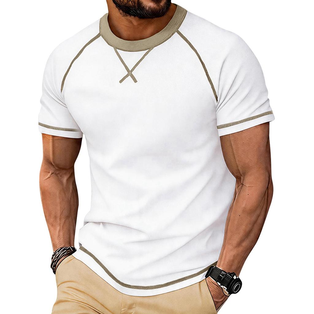 Men’s Short Sleeve Crew Neck T Shirt Basic Trim Casual Raglan Tee Comfortable Fit Top for Everyday Wear
