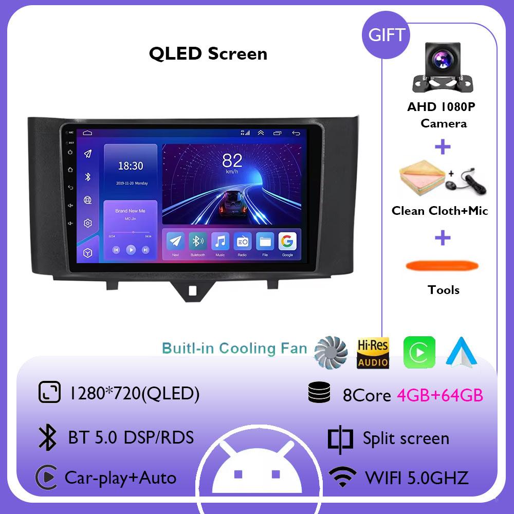 Carplay Android 14 System Car DVD Multimedia Player For Mercedes Benz Smart Fortwo 451 2011 2012 2013 2014 2015 WiFi Radio GPS