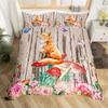 Kawaii Animals Duvet Cover Cute Rabbit Bedding Set Rustic Wooden Comforter Cover Microfiber Floral Bedclothes Queen For Girl Boy