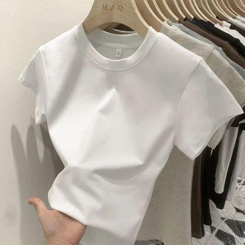 Combed cotton quality summer short-sleeved T-shirt women's inner design crew neck casual top ins