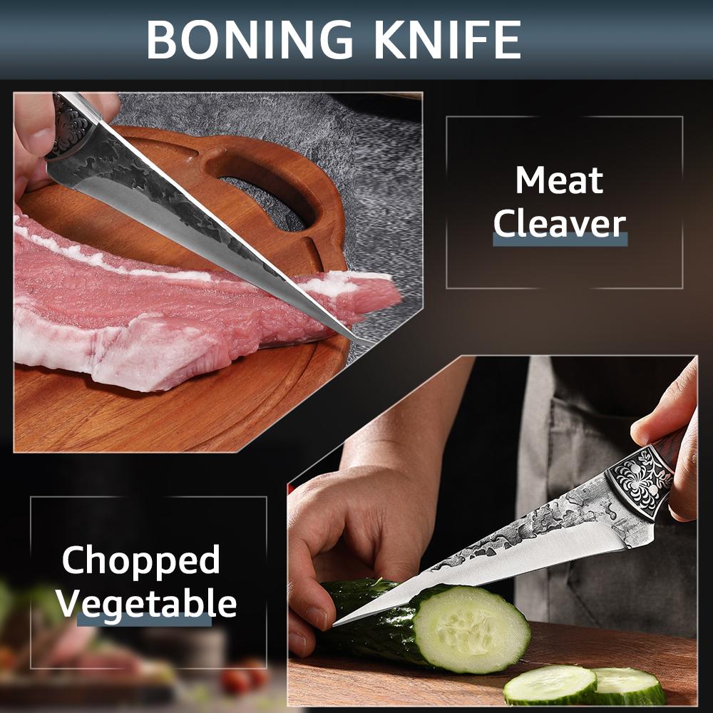Kitchen Knives Butcher Boning Knife Hand Forged Wooden Handle Utility Knife Chef Slicing Fish Fruit Steak Knife Cleaver Meat