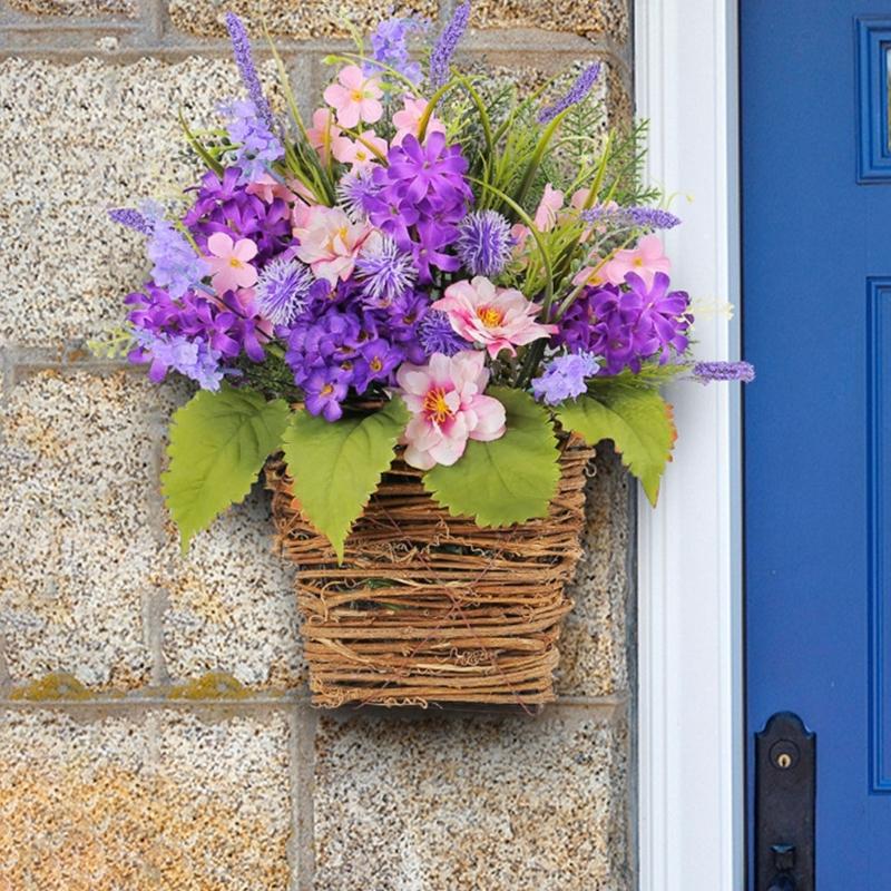 Elegant Basket with Beautiful Blooms Artificial Flowers Wreath Handmade Artfully Floral for Home and Office Enhancement