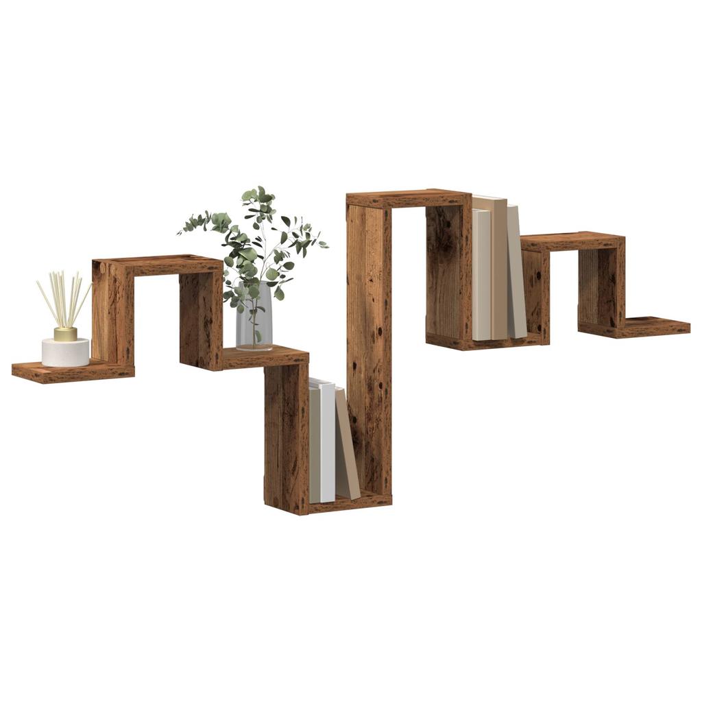 Corner Creative Wave Floating Shelf Wall Shelf, Wood Grain Corner Frame Rustic Wood Wall Hanging, Room Decoration Floating Shelf 104.5x10x43 cm