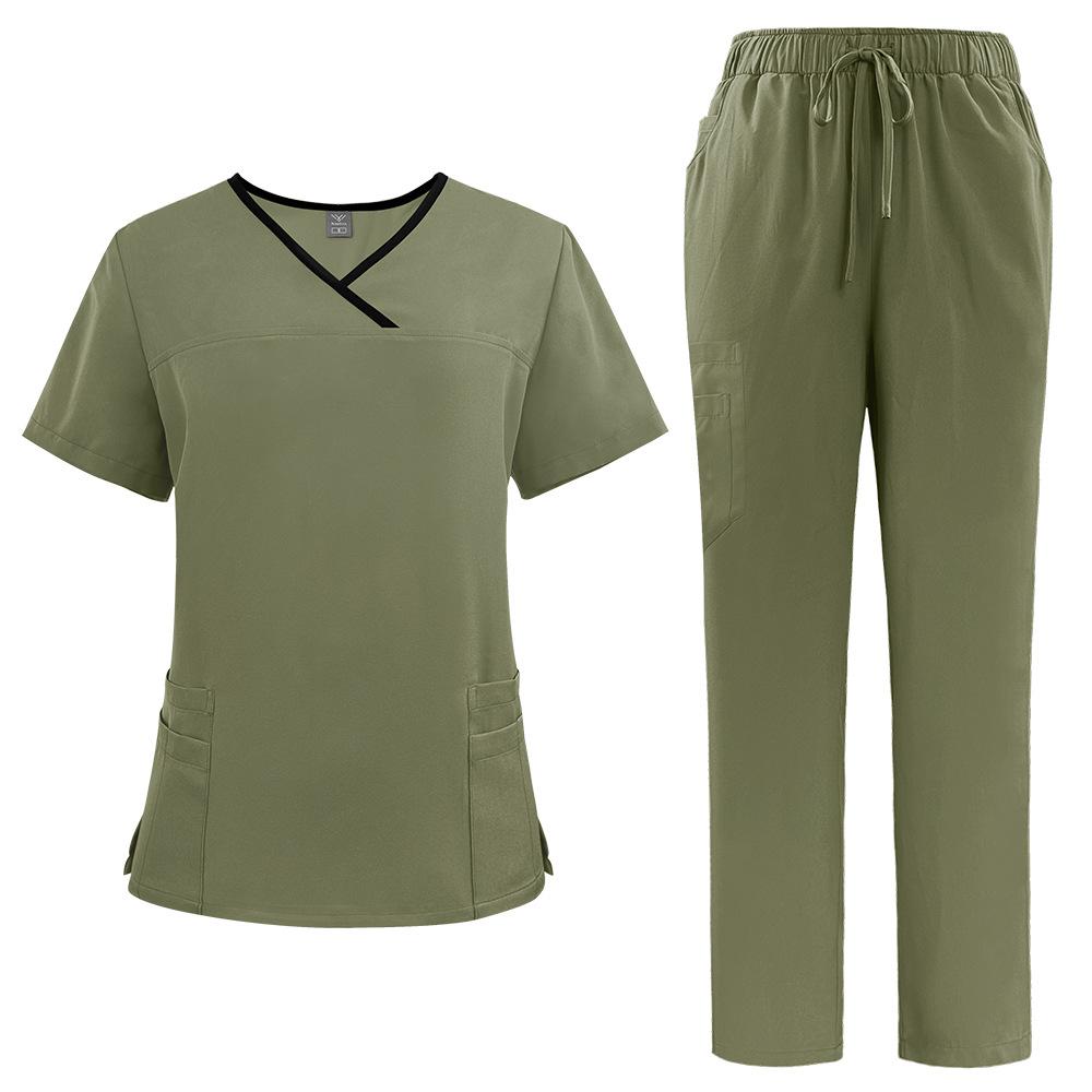 Two Piece Set V-neck Short Sleeved Nursing Uniform Set Tops+Pants Scrub Suit Fast-drying Suits