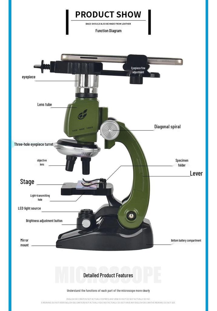 High-Power Kids Educational Microscope with Phone Holder