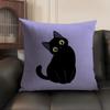 Little Black Cat Cushion Cover Summer Breathable Linen Organic Fabric Double-Sided Printing Sofa Pillow Case Home Decor
