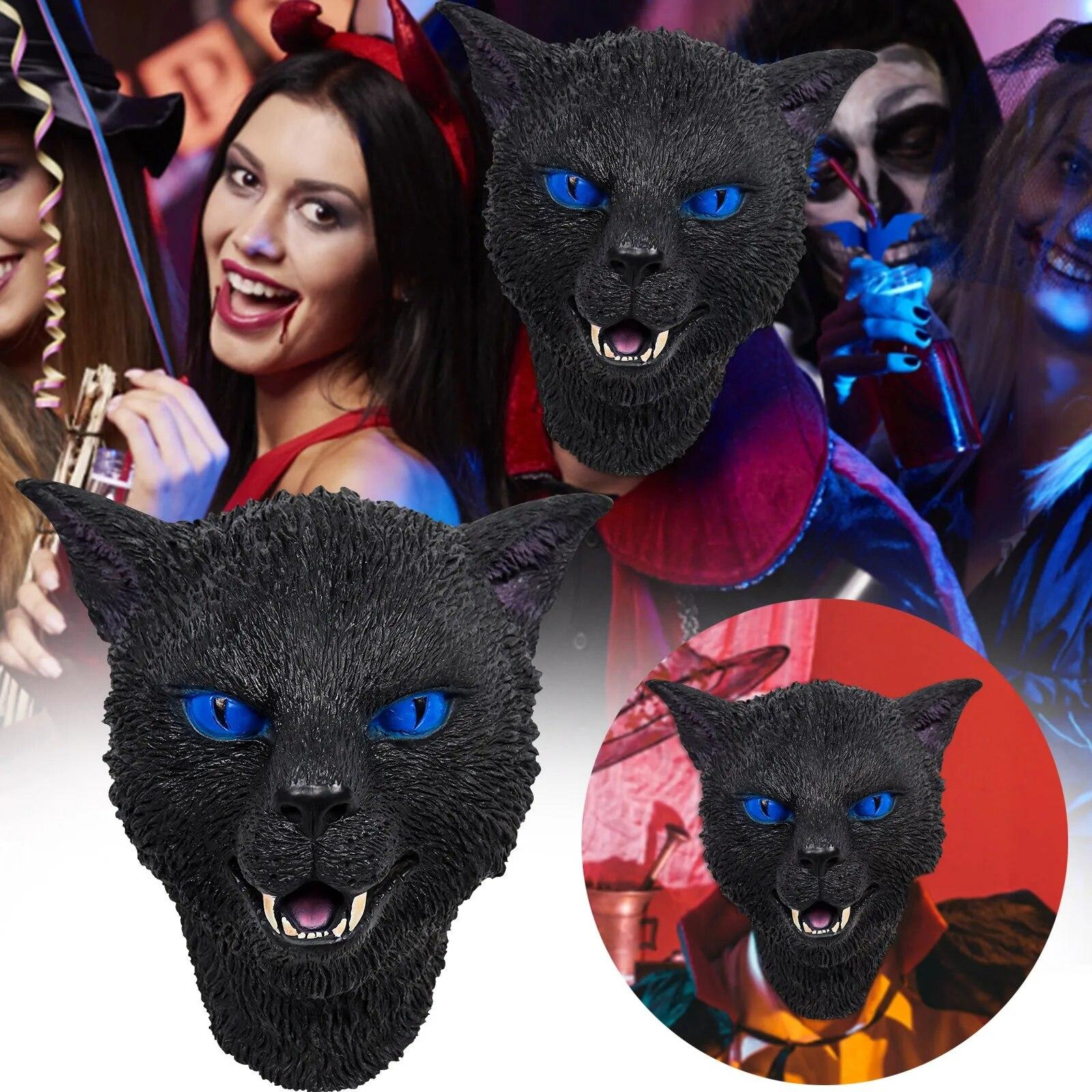 

Маска животного белого кота, латексные полнолицевые маски, реквизит для Хэллоуина, праздничный реквизит для взрослых, забавный карнавальный карнавальный костюм с головой животного чёрный
