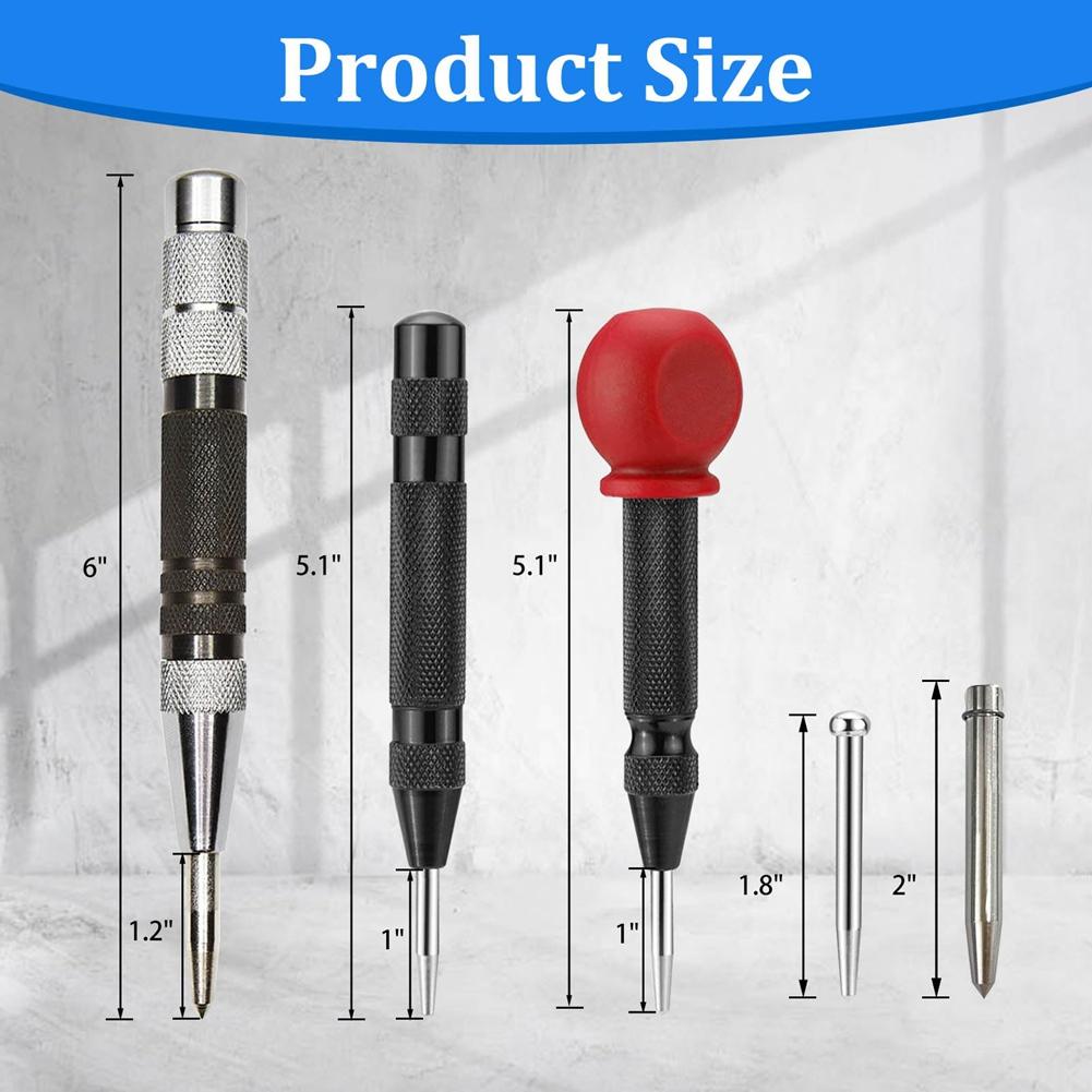 ABBP-Premium 6In And 5In Spring Loaded Center Punch, Adjustable Tool For Wood, Metal, Glass