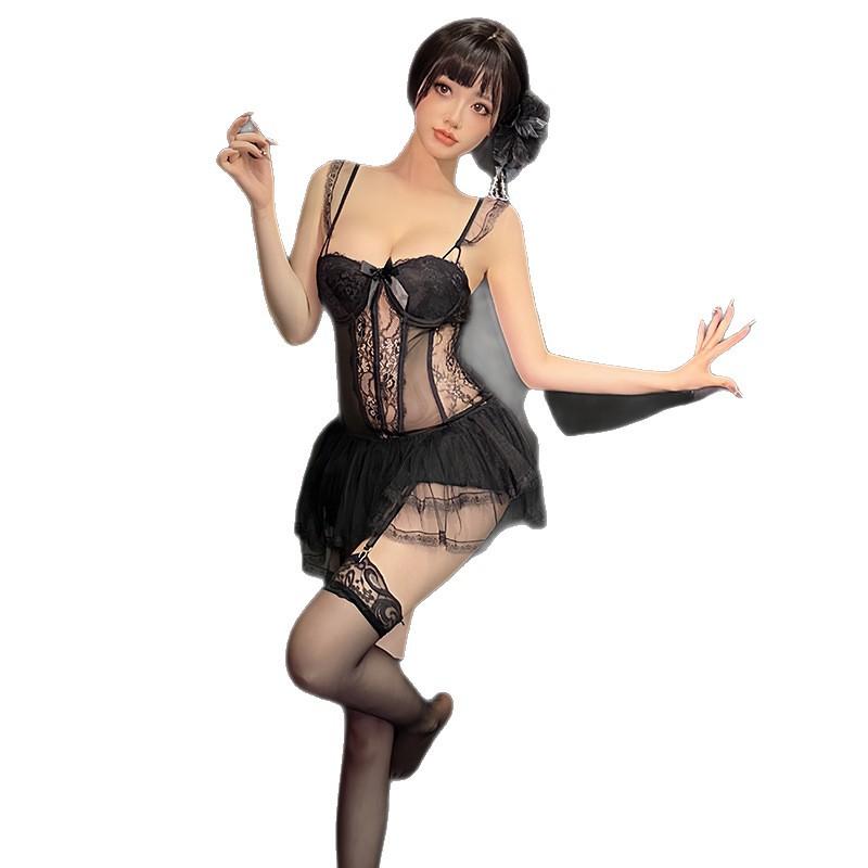 Shi Meisha: Sexy mesh perspective temptation chest pad steel ring gathering slim nightdress sexy underwear women's uniform
