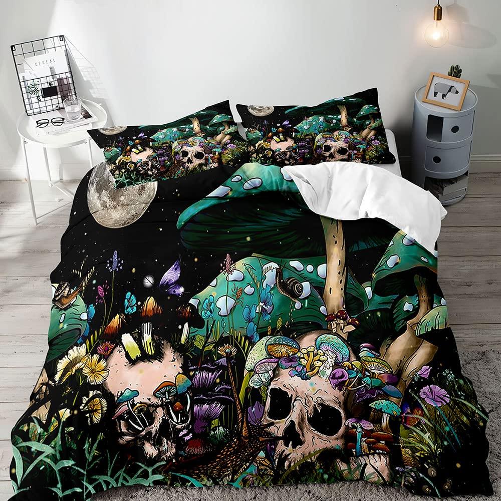 

Mushroom and Moon Duvet Cover Sets for Teens Lightweight Quilt Cover with 2 Pillowcase Night Plants Themed Bedding Sets No Quilt (135x200cm)