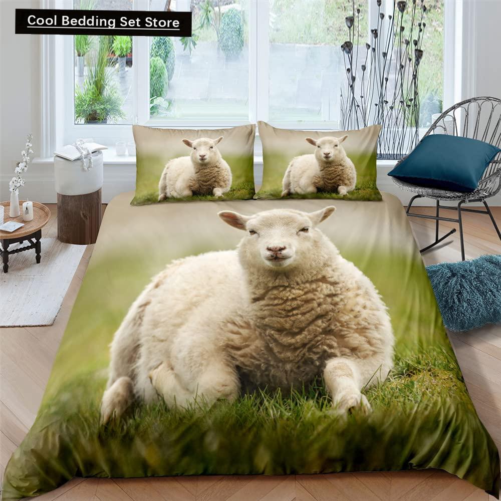 Funny Sheep King Queen Bedding Set Kids Farm Animal Duvet Cover White Little Lamb Comforter Cover 2/3pcs Polyester Quilt Cover