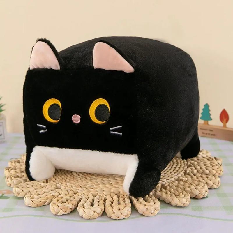 Square Cat Pillow Plush Toy Kawaii Black Cat Cushion Fluffy Soft Stuffed Animal Doll For Kids Home Decor Gift