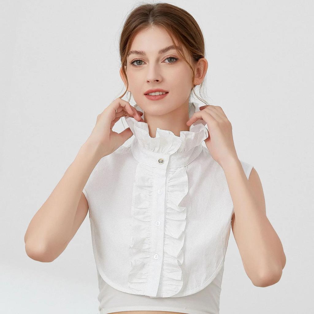 Linbaiway  Korean Ruffles Stand Detachable Shirt Collar Fashion Lace Fake Collar Detachable Blouse Collar Accessories