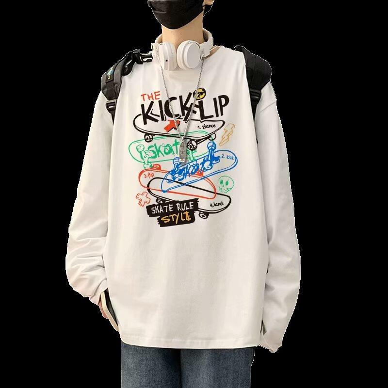 Maglione Stampato Autunno Inverno Uomo Primavera e Autunno 2024 Nuovo Coreano Girocollo Largo Top Chic Stile Hong Kong Trendy