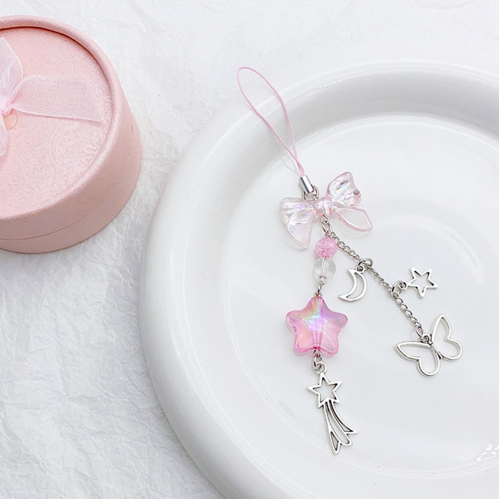 Sweet Bowknot Phone Charm Star Butterfly Pendant Keychain for Bag Accessory Phone Strap Lanyard Beaded Key Chain Jewelry