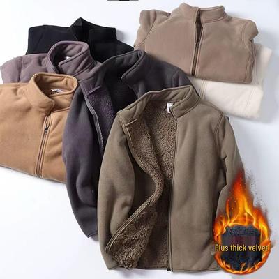 Herren-Fleece gefütterte dicke Lammwolle Jacke mit Stehkragen - Herbst/Winter Übergröße, Unifarben