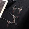New Dark Gothic Bat Cross Pendant Earrings Necklace Sets For Women Vintage Copper Color Punk Goth Wizard Zircon Accessories