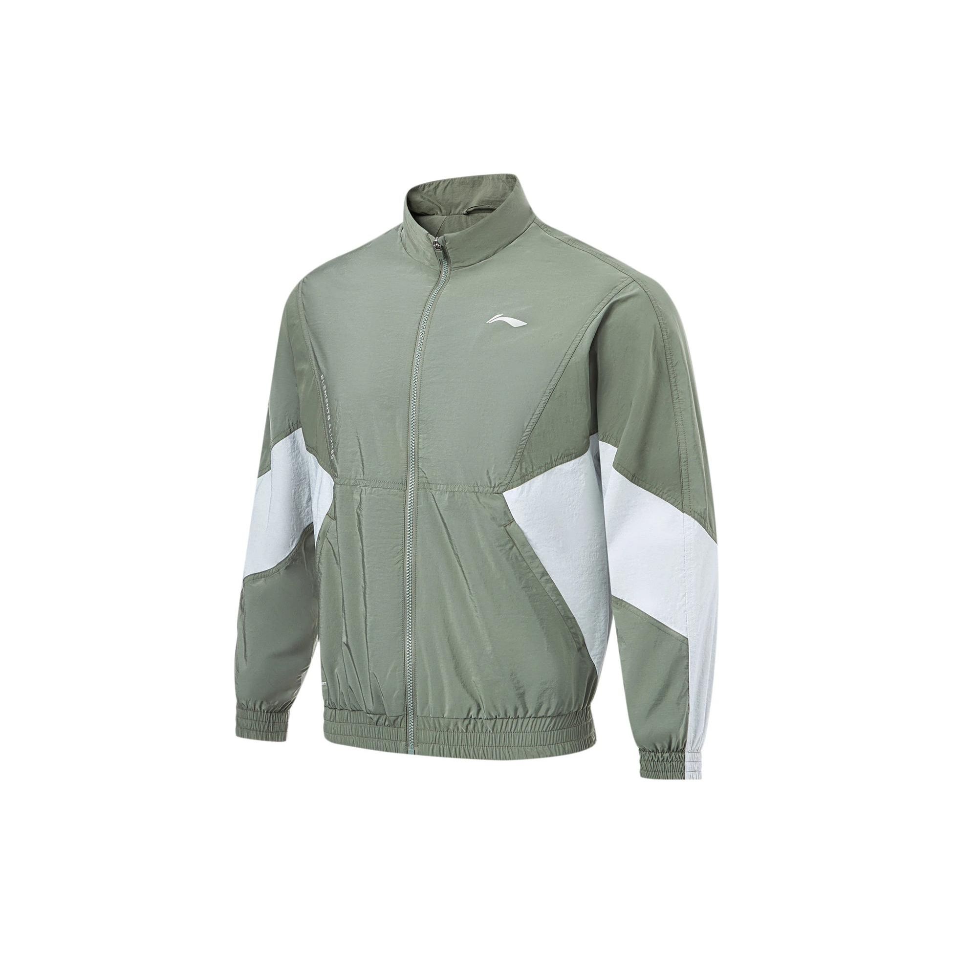 

Li Ning Куртка спортивная мужская с воротником-стойкой, водоотталкивающая, свободного кроя, цветной блок, Серо-зеленый AFDT385-4 L