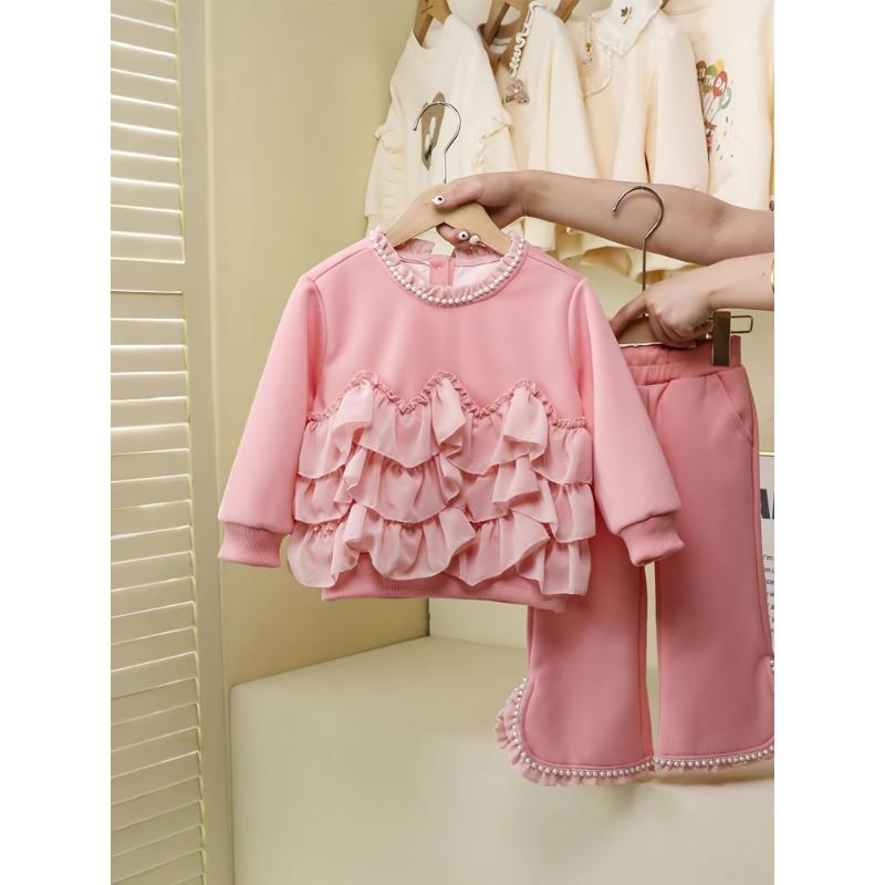 

Комплект из двух вещей для девочек «Снова в школу» Хэллоуин Осень/Зима: Свитшот с оборками и расклешенные длинные брюки, подходит для девочек 140cm