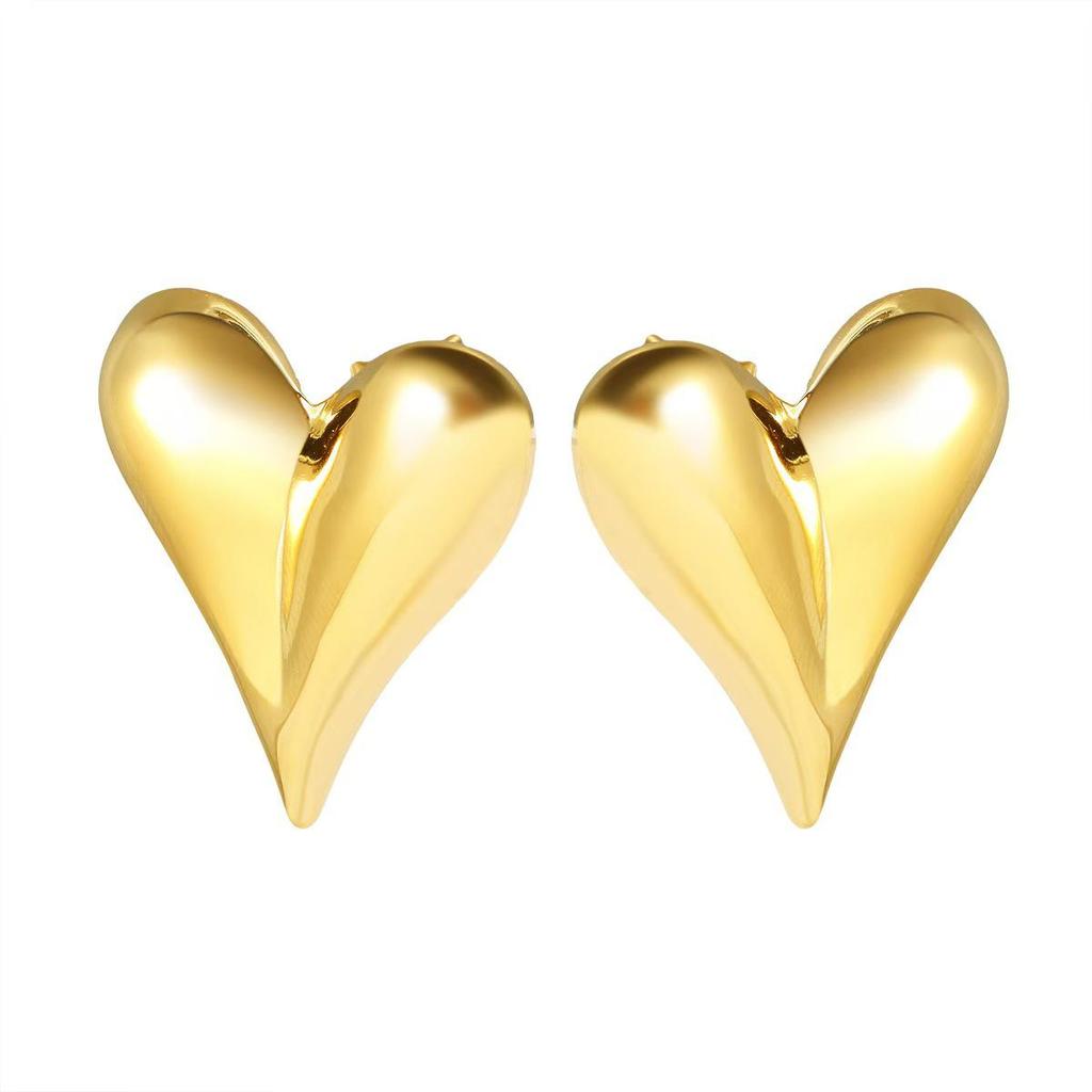 Cercei Stud Inimă din Oțel Inoxidabil cu Aur de 18K - Bijuterii Trendy și Exquisite pentru Femei