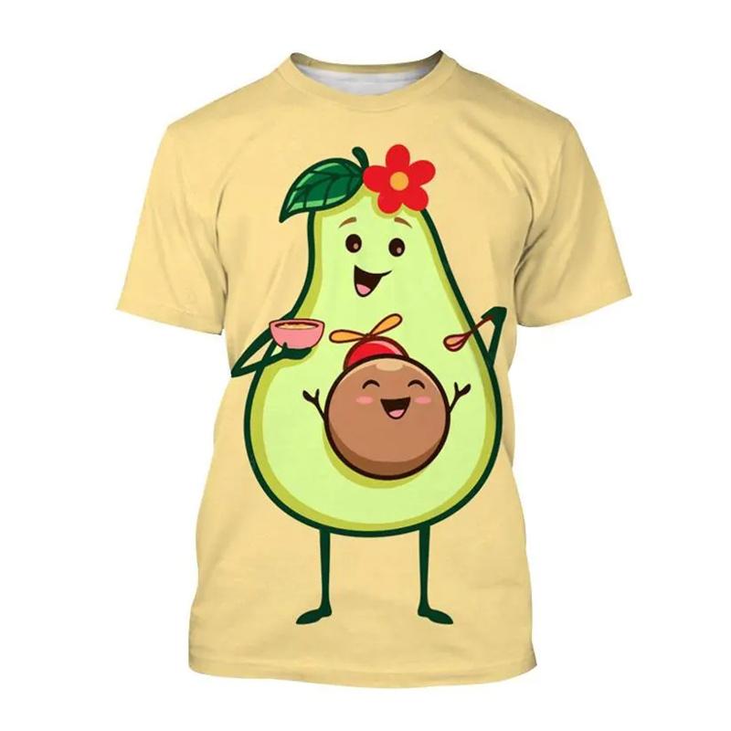 T-shirts d'été 3D Imprimé Fruit Amusant Avocat Col Rond T-shirts Tendance Décontractés à Manches Courtes pour Homme et Femme Unisexe