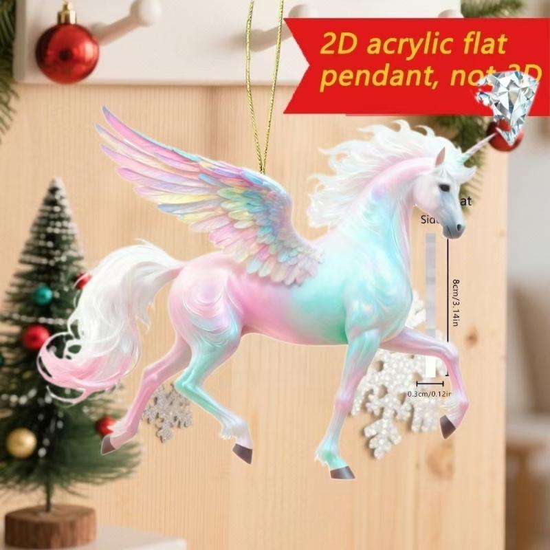 2D Acrylic Horse Charm Car Rearview Mirror Pendant Christmas Tree Hanging Home Decoration New Year Party Ornament Gift