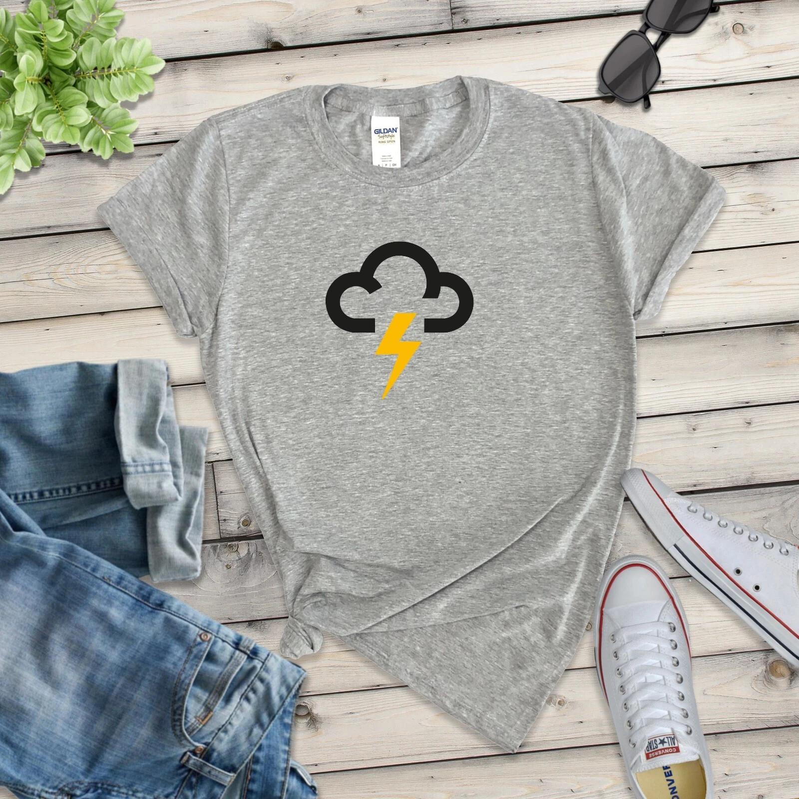 STORMY WEATHER SYMBOL LADIES FITTED T-Shirt (cloud rain mental health emoji kind M