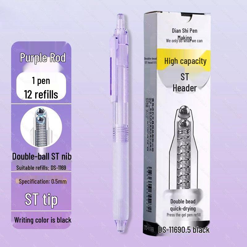Zhibi DS-0179 Push-Type Gel Pen 0.5mm, Black, Quick-Drying, Silent, Smooth Tip for Practice.
