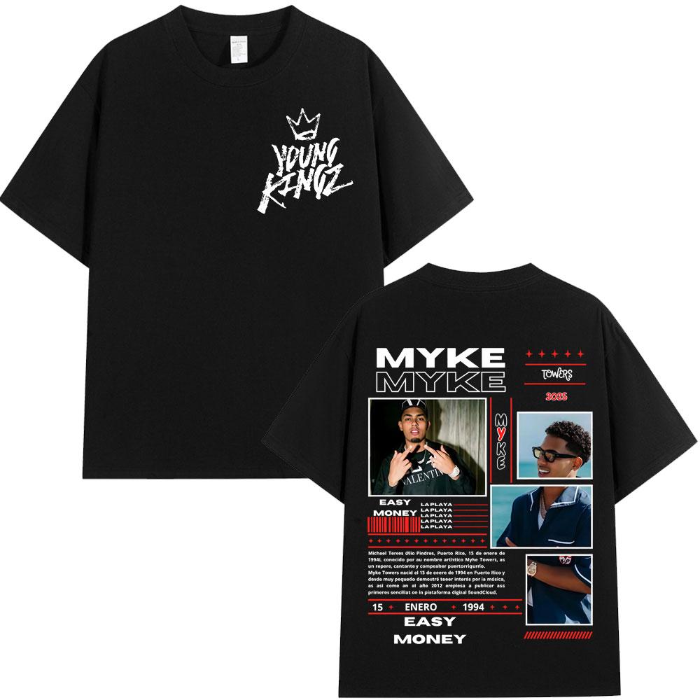 Rapper Myke Towers Graphic T-shirts Men Women Clothing Fashion Hip Hop Oversized T Shirt Unisex Cotton Short Sleeve T-shirt Tops