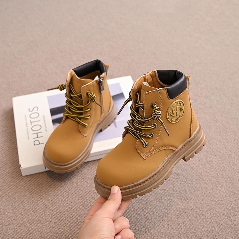 Kids Short Leather Boots Boys Girls Unisex Fashion Ankle Boots 2024 Brand New Auutmn Winter Big Children Rubber Boots Size 21-36