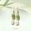Jade Hanfu Pearl Earrings - Retro Autumn/Winter High-End Light Luxury Dangles with Unique Design