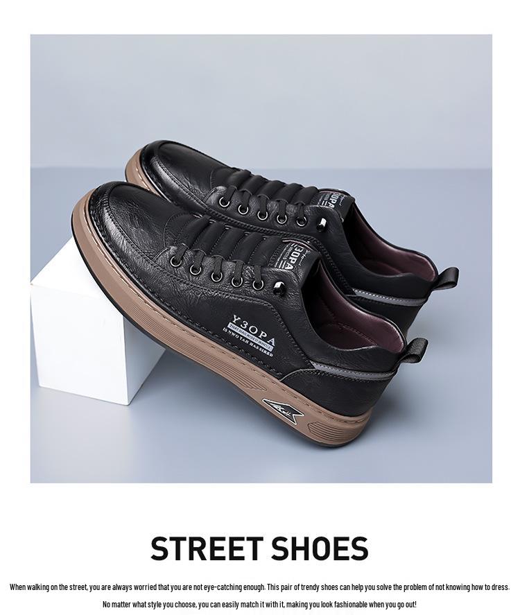 White Men's Business Casual Leather Sneakers Handmade Stitched Cowhide Youth Style 7773