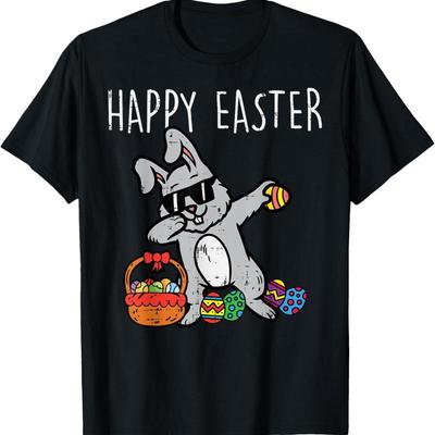 Bunny Rabbit Happy Easter Dab Dance Cool Kids Boys Men T Shirt