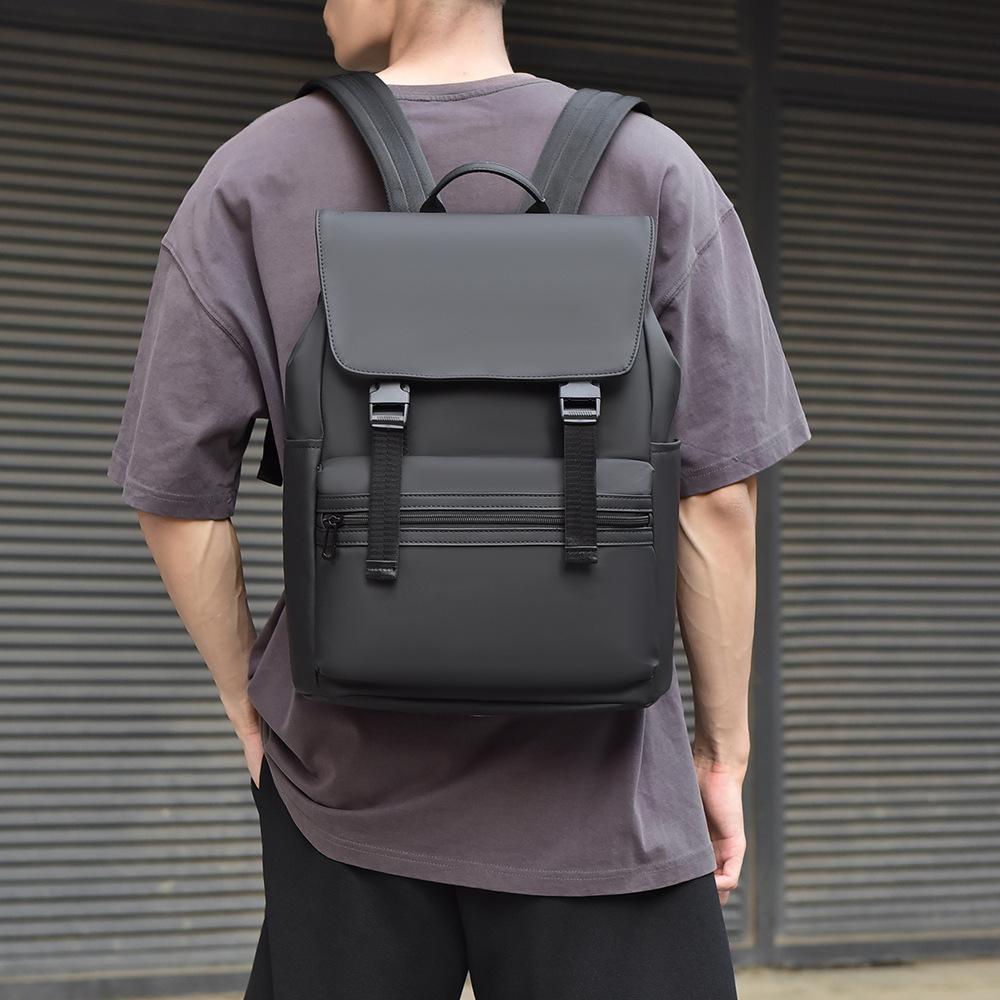 Schoolbag1011 New Solid Color Casual Backpack Business Commute Large Capacity Travel Computer Backpack Trendy Student Schoolbag