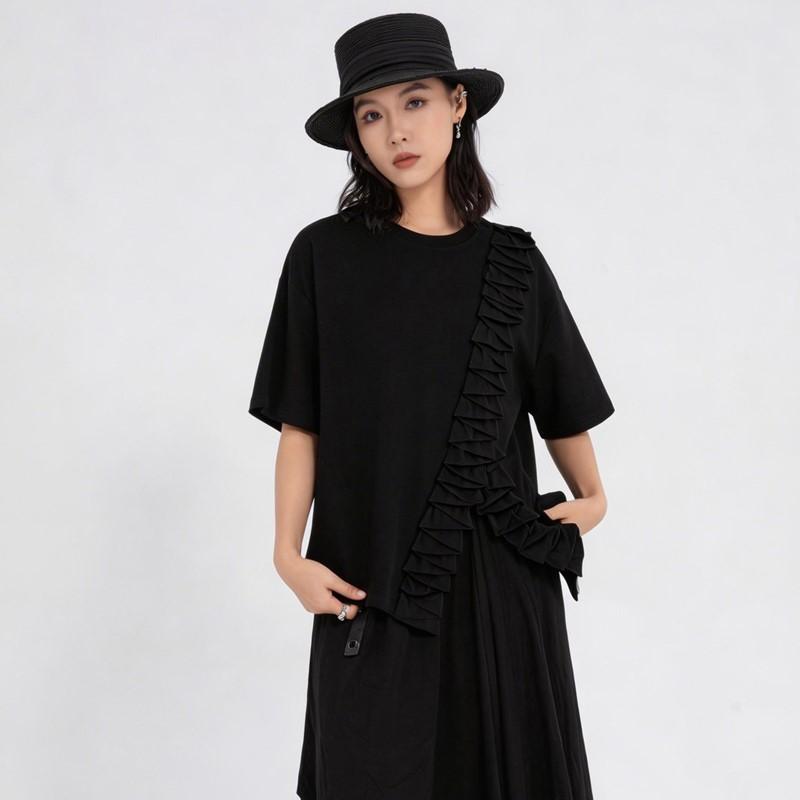 Short Sleeve Oversized Vintage Patchwork Casual Loose Summer T Shirt Tops Women T-shirt