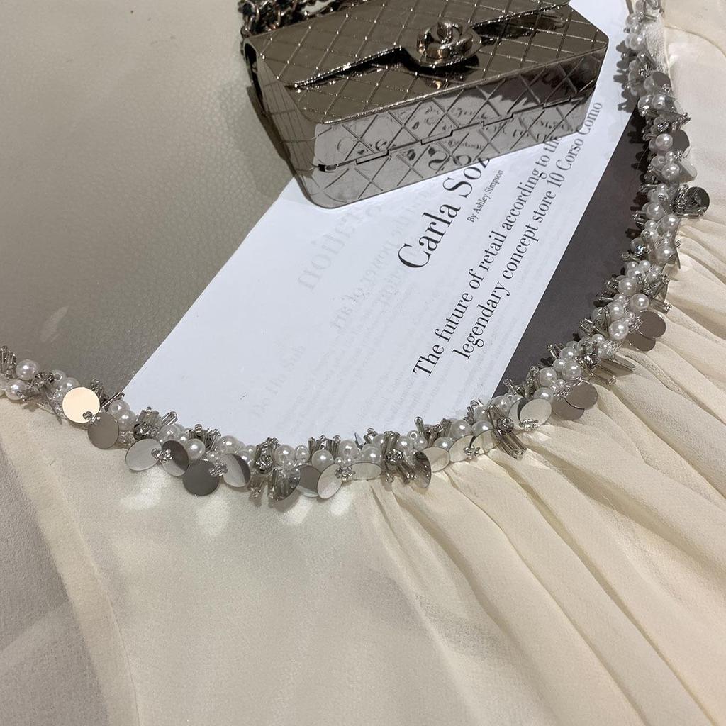 Kubiliv Delicate Beaded Sequined Backless Chiffon Tie Top