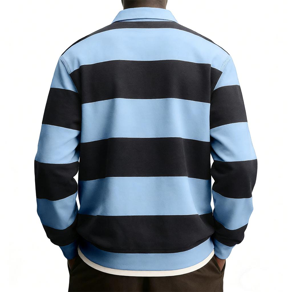Men's Casual Fashionable Loose And Comfortable Striped Printed T,shirt With Lapel And Long Sleeved Top