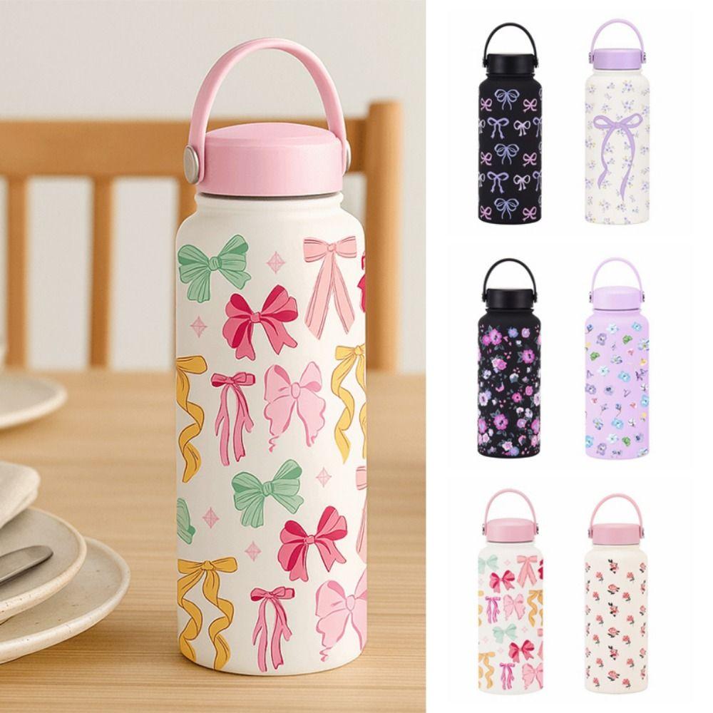 Portable Insulated Water Bottle 1L Floral Thermal Cup Outdoor Insulated Mug  Kitchen Supplies
