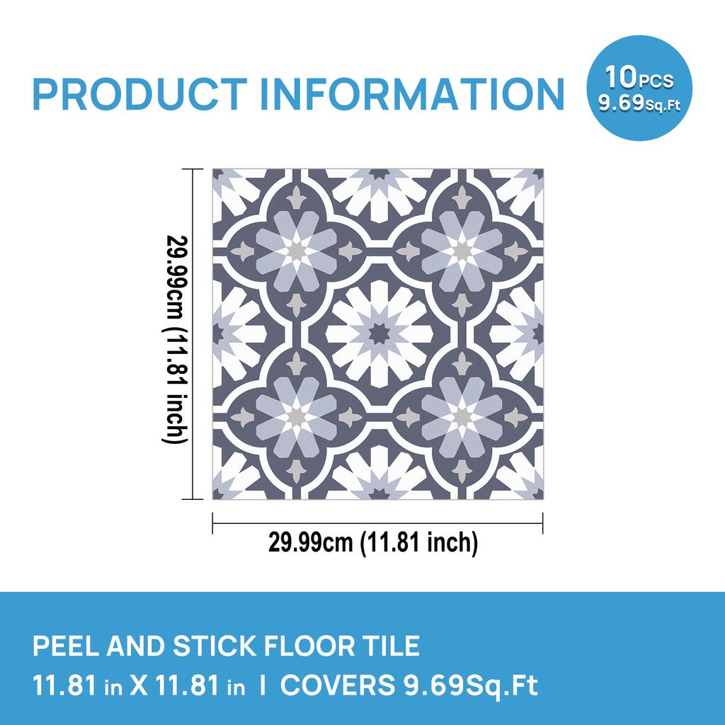 10PCS Anti-skid Floor Sticker Renter Friendly Wall & Floor tiles Peel & Stick Vinyl Floor Stickers DIY For Bathroom Renovation